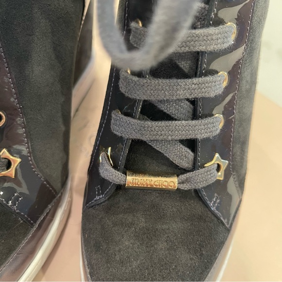 🎉HOST PICK🎉Jimmy Choo grey suede & pattern leather wedge Panama sneaker in box - Picture 11 of 16
